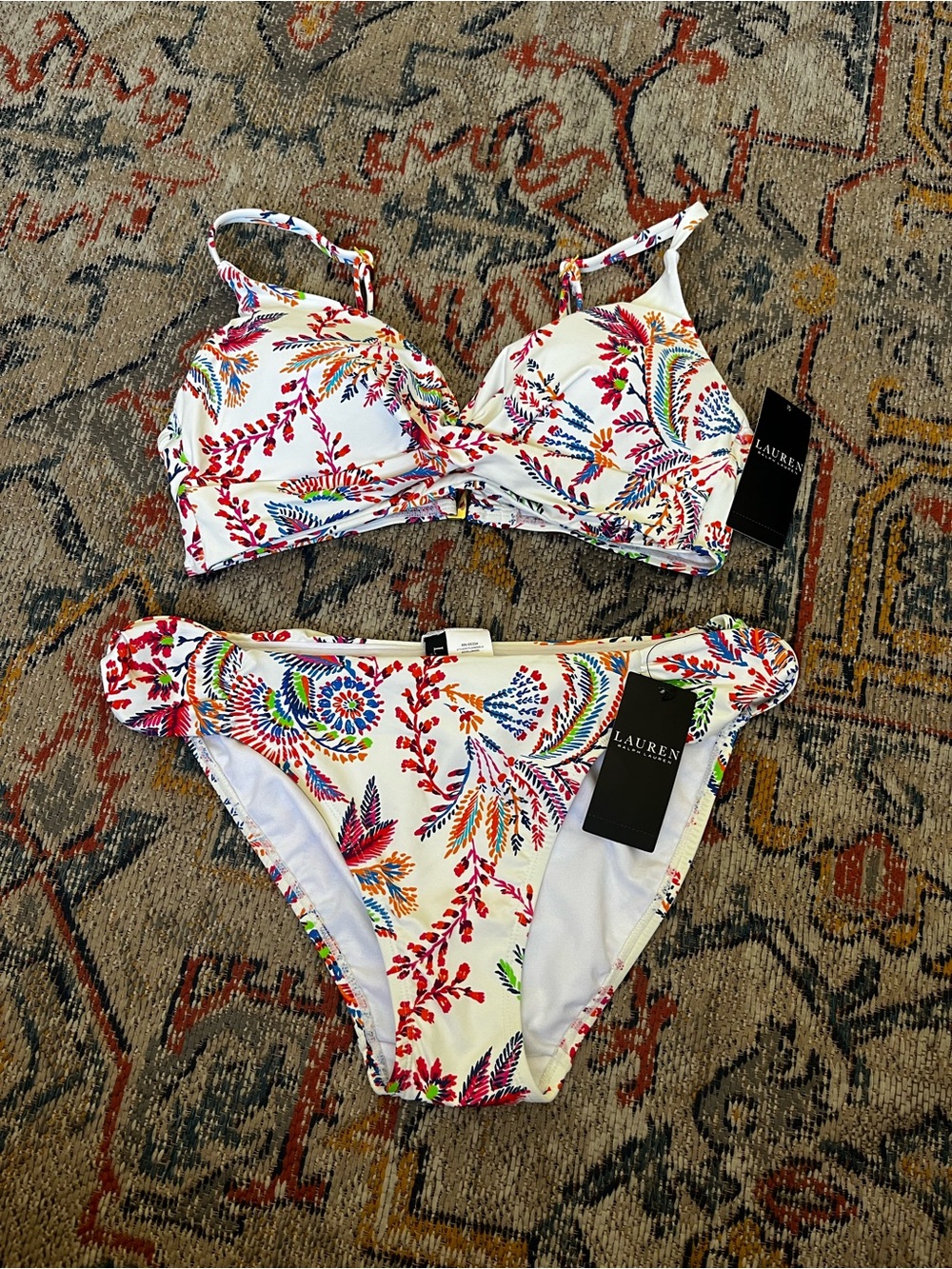 Lauren Ralph Lauren White Floral-Print Underwire Bikini Size 8